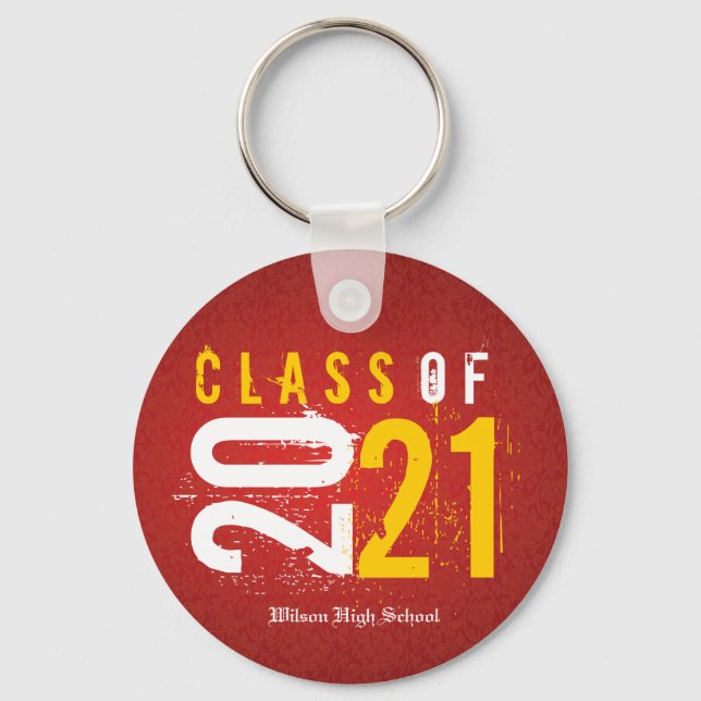 Personalised Artistic Red and Yellow Class of 2021 Key Ring (Front)