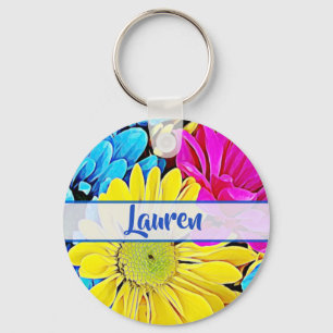Personalised Artsy Floral Daisy Name  Keychain