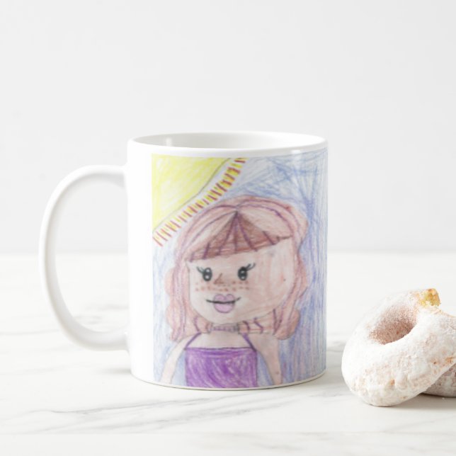 Personalised artwork drawings child to this cute coffee mug (With Donut)