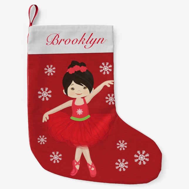 Personalised Asian Christmas Ballerina Small Christmas Stocking (Front)
