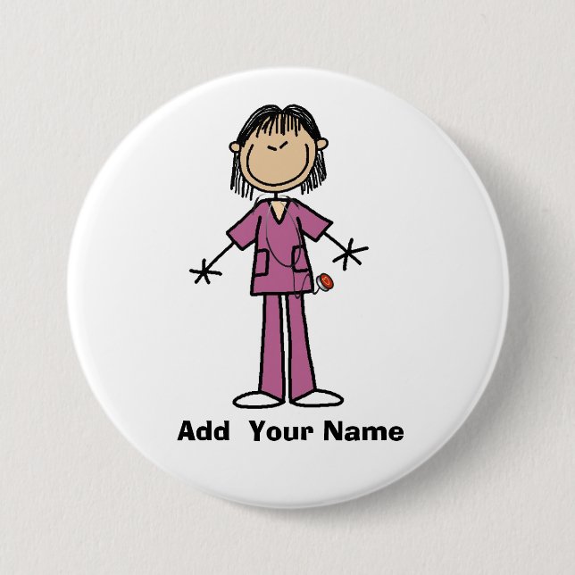 Personalised Asian Stick Figure Nurse  Button (Front)
