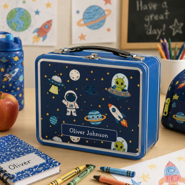 Personalised Astronaut Alien Rocket Space Explorer Metal Lunch Box (Creator Uploaded)