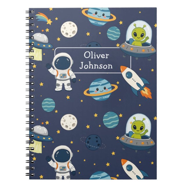 Personalised Astronaut Alien Rocket Space Explorer Notebook (Front)