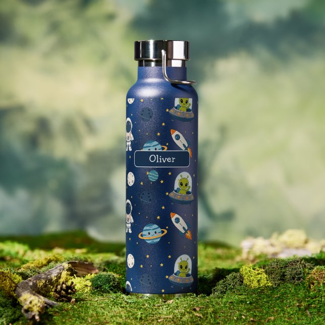 Personalised Astronaut Alien Rocket Space Explorer Water Bottle (Outdoor (Rotated))