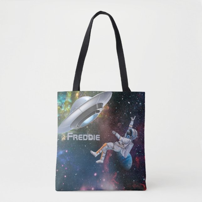 Personalised Astronaut and Flying Saucer Tote Bag (Front)