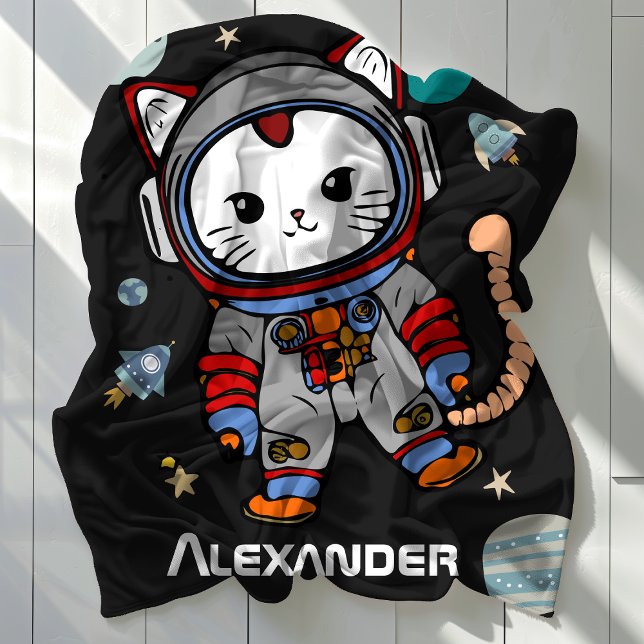 Personalised Astronaut Cat Space Adventure for Kid Fleece Blanket (Personalized Astronaut Cat Space Adventure for Kid Fleece Blanket )