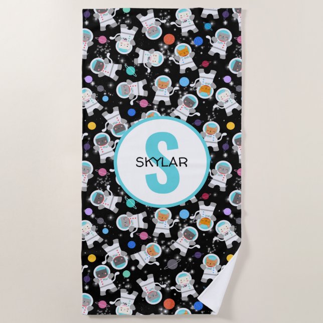 Personalised Astronaut Cats Outer Space Kittens Beach Towel (Front)