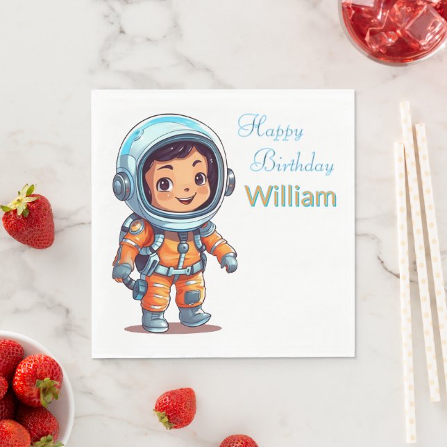 Personalised Astronaut Happy Birthday Napkin (Insitu)