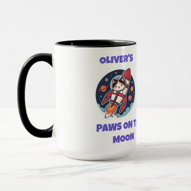 Personalised Astronaut Kitty Coffee & Cocoa Cup (Left)