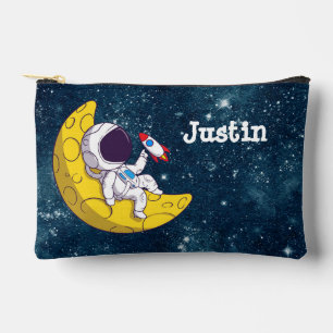 Personalised Astronaut on Moon with Rocket Accessory Pouch