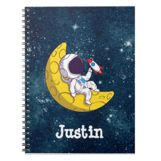 Personalised Astronaut on Moon with Rocket Notebook