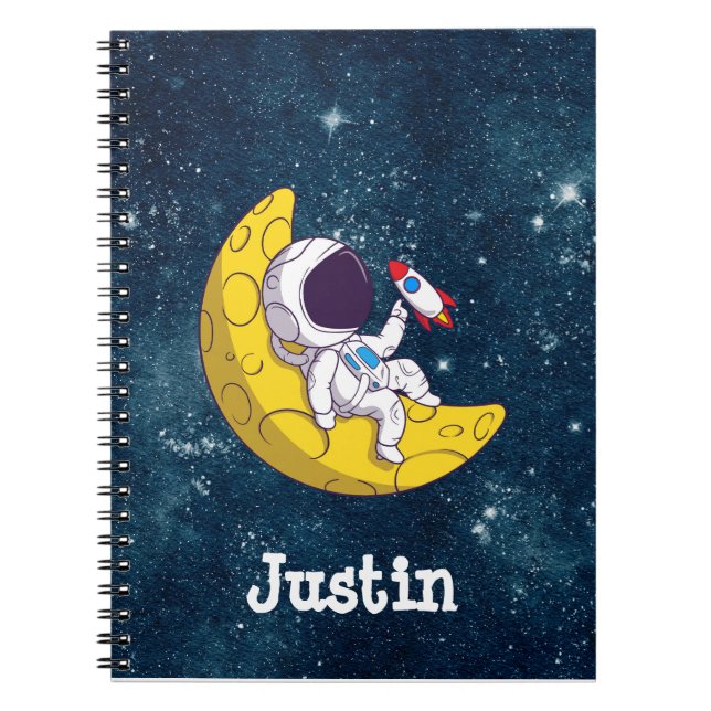 Personalised Astronaut on Moon with Rocket Notebook (Front)