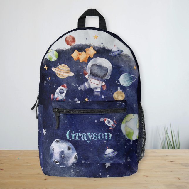 Personalised Astronaut Planet Galaxy Boys Printed Backpack (Personalized Astronaut Planet Galaxy Boys Printed Backpack)