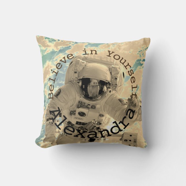 Personalised Astronaut Rocket Motivation Pillow (Front)