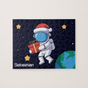 Personalised Astronaut Santa holding a present Jigsaw Puzzle