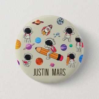 Personalised Astronauts and Planets Back to School 6 Cm Round Badge