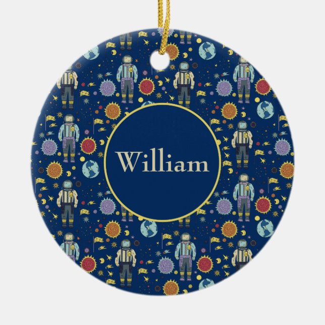 Personalised Astrounaut Space Man Colourful Ceramic Ornament (Front)