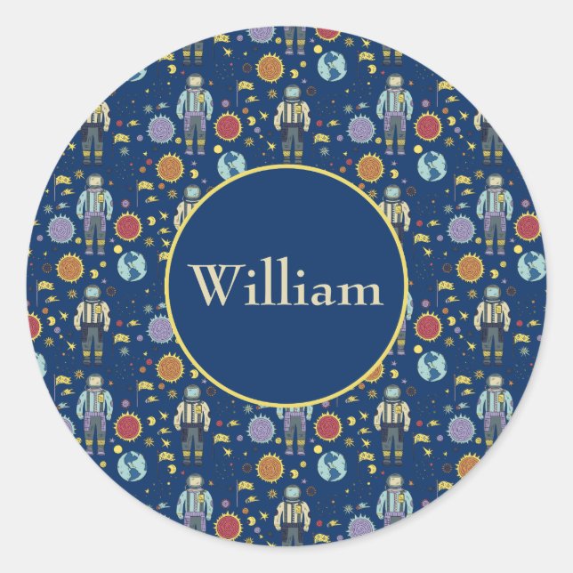 Personalised Astrounaut Space Man Colourful Classic Round Sticker (Front)