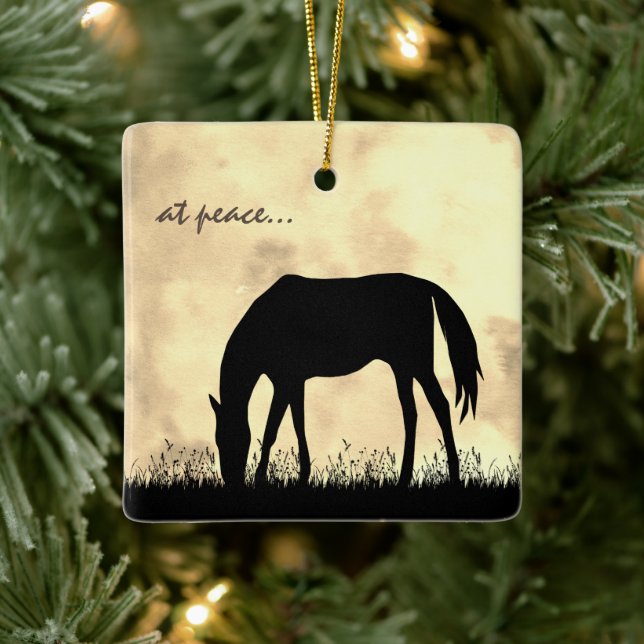 Personalised At Peace Horse Grazing Christmas Ceramic Ornament (Tree)
