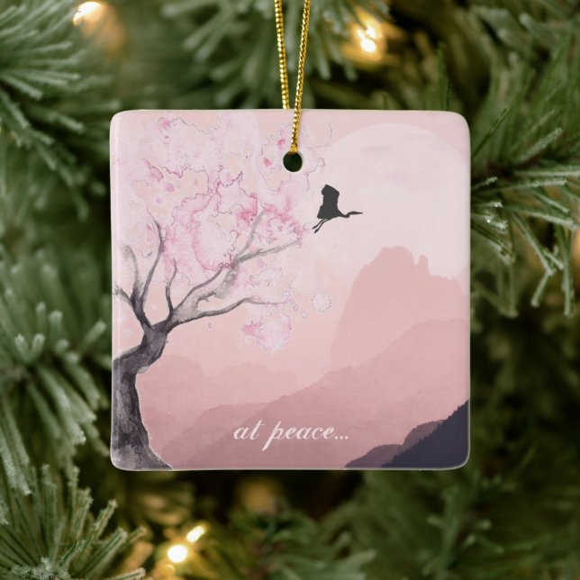 Personalised at peace Japanese Mountain Christmas Ceramic Ornament (Tree)