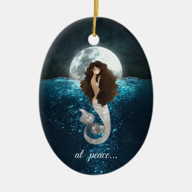 Personalised at peace Mermaid, Full Moon Christmas Ceramic Ornament (Front)