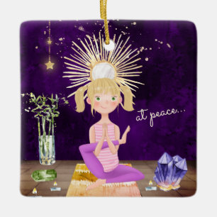 Personalised At Peace Yoga Blonde Girl Christmas Ceramic Ornament
