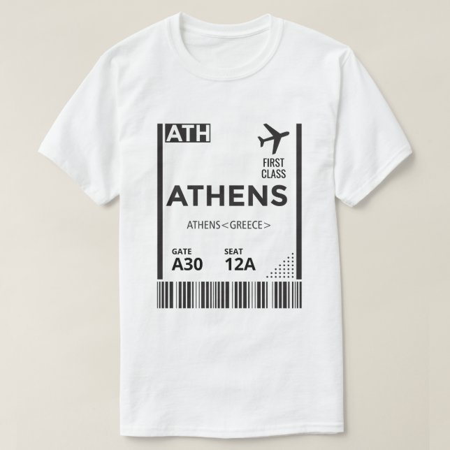Personalised Athens Greece Boarding Pass T-Shirt (Design Front)