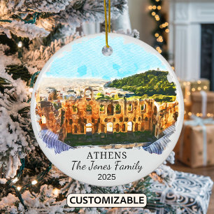 Personalised Athens Ornament, Greece Gift Ceramic Ornament