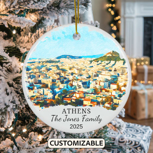 Personalised Athens Ornament, Greece Gift Ceramic Ornament