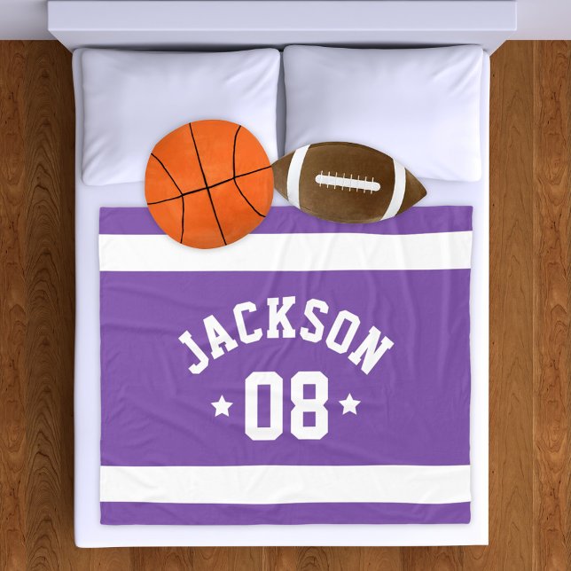 Personalised Athlete Name and Number Purple Fleece Blanket (Creator Uploaded)