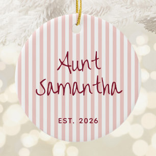Personalised Aunt Est. Year Photo Blush Stripes Ceramic Ornament