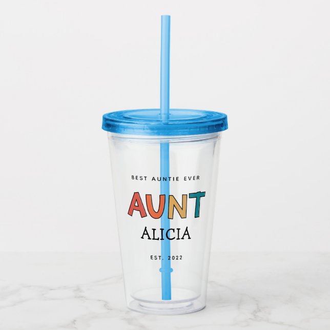 Personalised Aunt Retro Gift Best Auntie Ever Cute Acrylic Tumbler (Front)