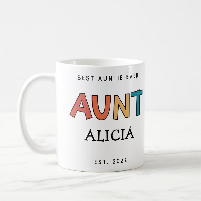 Personalised Aunt Retro Gift Best Auntie Ever Cute Coffee Mug (Left)