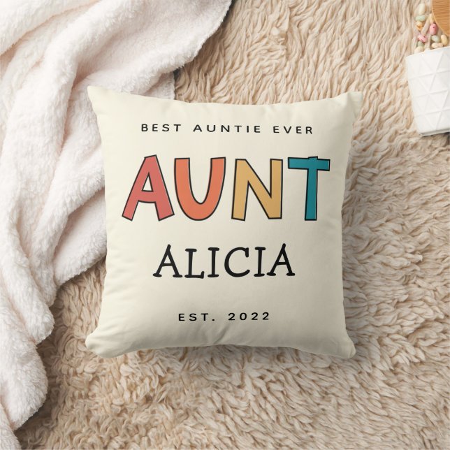 Personalised Aunt Retro Gift Best Auntie Ever Cute Cushion (Blanket)