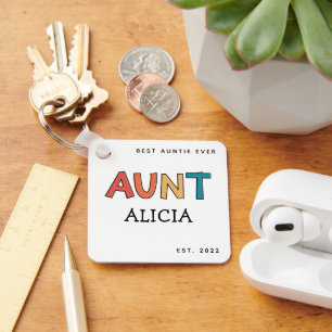 Personalised Aunt Retro Gift Best Auntie Ever Cute Key Ring