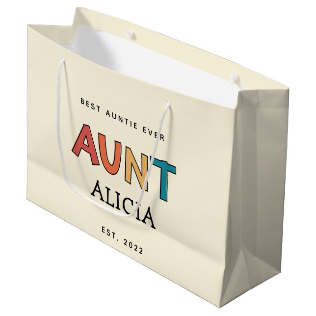 Personalised Aunt Retro Gift Best Auntie Ever Cute Large Gift Bag (Front Angled)
