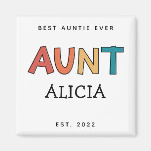 Personalised Aunt Retro Gift Best Auntie Ever Cute Magnet