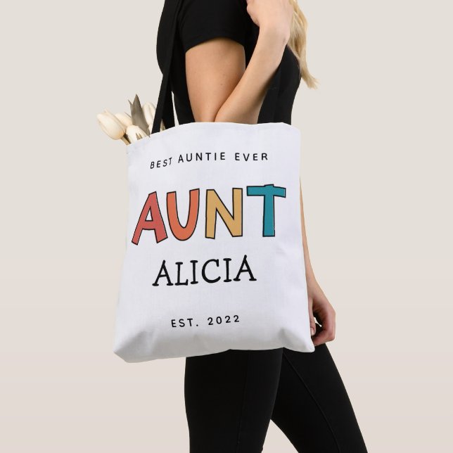 Personalised Aunt Retro Gift Best Auntie Ever Cute Tote Bag (Close Up)