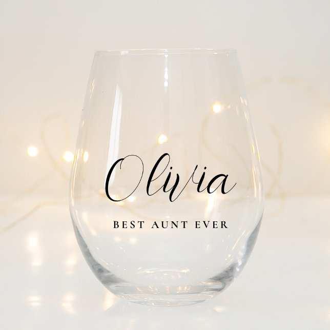 Personalised Aunt Script Monogram Stemless Wine Glass (Creator Uploaded)