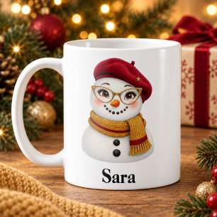 Personalised Auntie Christmas Mug Cute Snowgirl