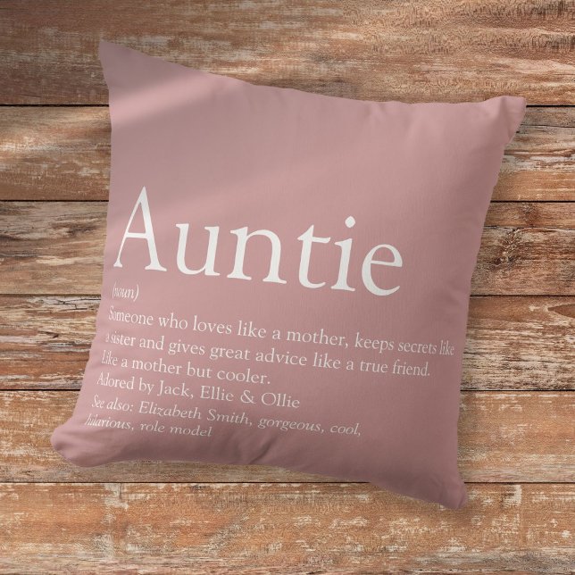 Personalised Auntie Definition Dusty Rose Pink Cushion (Personalized Auntie Definition Dusty Rose Pink Throw Pillow)