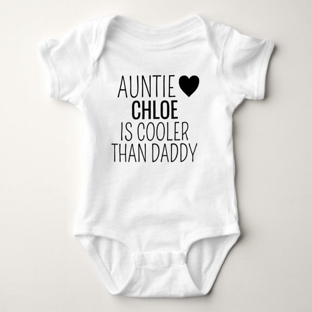 Personalised Auntie Sleepsuit, Cooler than Daddy,  Baby Bodysuit (Front)