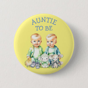 Personalised Auntie to be Twins Baby Shower 6 Cm Round Badge