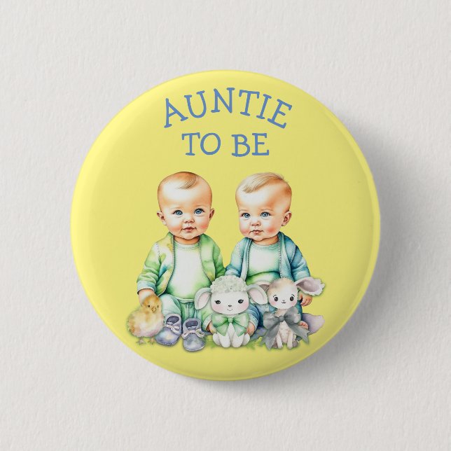 Personalised Auntie to be Twins Baby Shower   6 Cm Round Badge (Front)