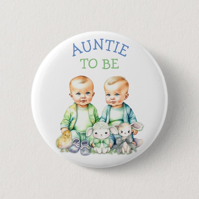 Personalised Auntie to be Twins Baby Shower   6 Cm Round Badge (Front)