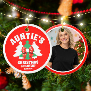 Personalised Auntie's Photo Christmas Tree Ceramic Ornament