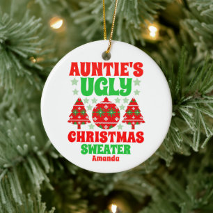 Personalised Auntie's Photo Ugly Sweater Christmas Ceramic Ornament