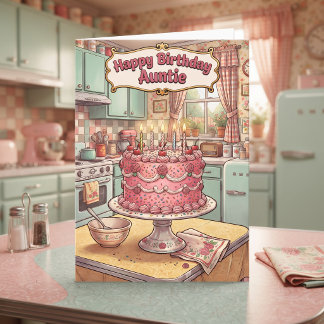Personalised Aunt's Birthday | Retro Pink Cake Card
