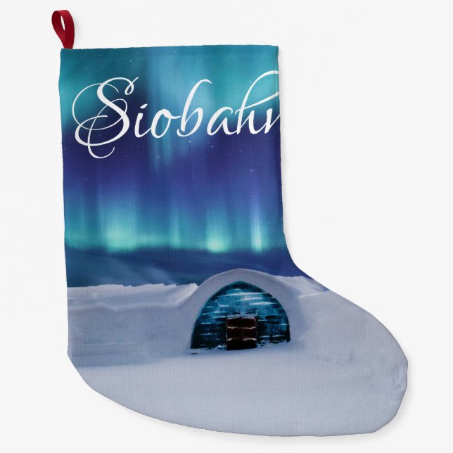 Personalised Aurora Igloo Large Christmas Stocking (Front)