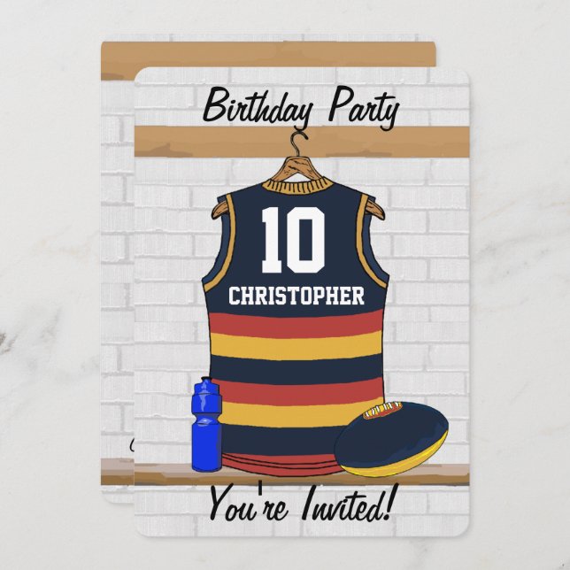 Personalised Aussie Rules Football Jersey BRY Invitation (Front/Back)